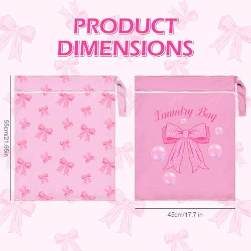 2PC Travel Laundry Bags, 55X45CM Large Waterproof Laundry Bags with Side Handles & Zippers, Dirty Clothes Organiser for Travel & Home Use (Pink Bows on Pink Background) — view 5