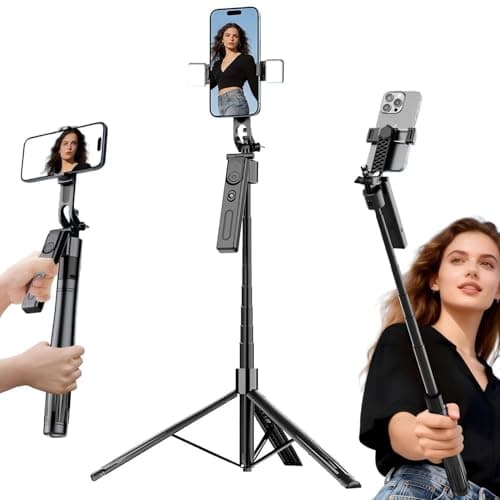 Auto Face Tracking Tripod for iPhone with Lights,75inch Phone Tripod Holder with Gesture Control,Travel Selfie Stick for Content Creator Vlog Live Stream Video Recording