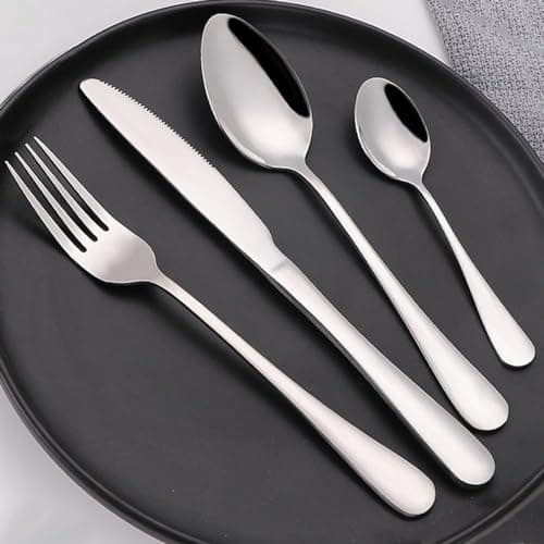 LAWALEISHE 4 Pcs Cutlery Set with Portable Pouch Case, Stainless Steel Flatware Camping Utensil Set Knife, Fork, Spoon with Neoprene Bag for Outdoor Travel Picnic Office School Lunch Box — view 4