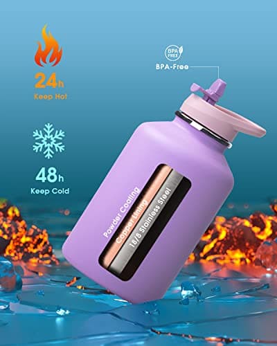 Coolflask 2L Water Bottle Insulated with PU Leather Sleeve & 3 Lids — view 2