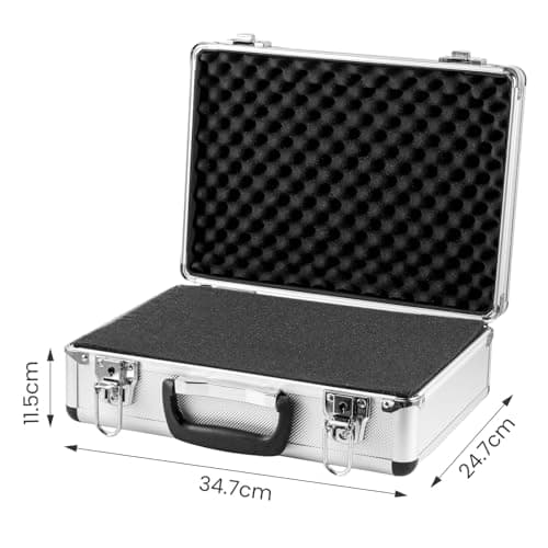 FERNVALE Aluminium Briefcase Lockable Hard Case, Silver Metal Business Carrying Case with Handle, Portable Flight Case Tool Box for Instruments, Camera & Accessories Storage (White with padding) — view 2