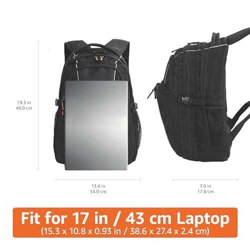 Amazon Basics Laptop Computer Backpack with padded shoulder straps and Organizational compartments for pens, keys, cellphone, Fits up to 17 inch/43 cm laptop (Black) — view 2