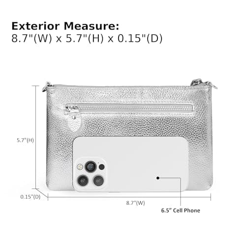 befen Small Genuine Leather Crossbody Bags for Women Wristlet Clutch Wallet-Silver — view 3