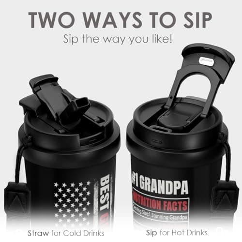Grandpa Gift from Kids, Stainless Steel 2-in-1 Lid Coffee Tumbler 18 oz, Best Grandpa Ever Insulated Travel Mug for Men Granddads Grandfathers, Gift Idea for Birthday Christmas Fathers Day Retirement — view 3