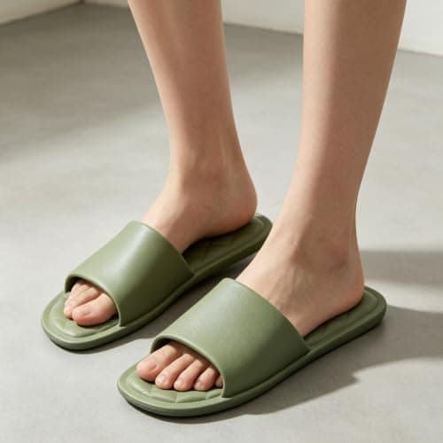 Womens Slip On Slippers Soft Shower Slippers Packable Indoor Slippers Green — view 3