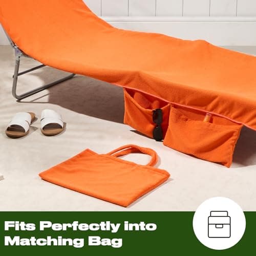Brentfords Sun Lounger Towels with Pockets, Microfibre Large Beach Towel in a Bag Sun Lounger Holiday Accessories Swimming Pool Quick Dry Travel Towels Summer Holiday Essentials - 215x75cm, Orange — view 6
