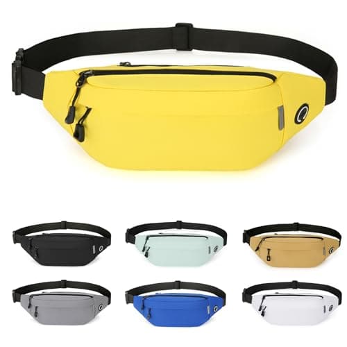 RISIPU Bumbags for Ladies Men,Waterproof 3 Zip Pockets Waist Bag with Headphone Jack and Adjustable Strap,Lightweight Bum Bag for Sport Running Hiking Cycling Travel ,Yellow