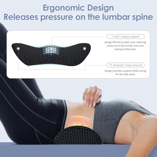 YUGEVRA Lumbar Support Pillow for Lower Back Pain Relief – Ergonomic Streamline Memory Foam Cushion for Office Chair, Car Seat, Gaming, Recliner and Sleeping (Black) — view 2