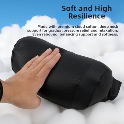 Nappa Leather Car Headrest Pillow with Breathable Perforated Design, Ergonomic Neck Support Cushion for Auto Interior Seats(Black) — view 3