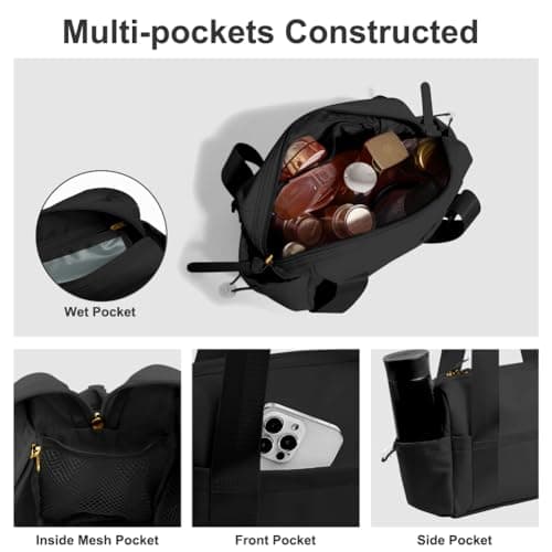 Flintronic Mini Gym Bag for Women, 30 * 18 * 11.5CM Portable Duffle Bag with Adjustable Straps, Waterproof Travel Duffle Bag with Wet Compartment, Small Gym Bag for Gym Outdoor Activities(Black) — view 4