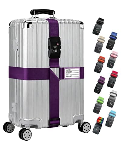 ASADAYS Luggage Straps [2026 New Model · Cross-shaped · TSA Lock] Anti-loosening strap durable nylon webbing adjustable length 102-200cm suitable for 22-32 inch suitcases (Purple)