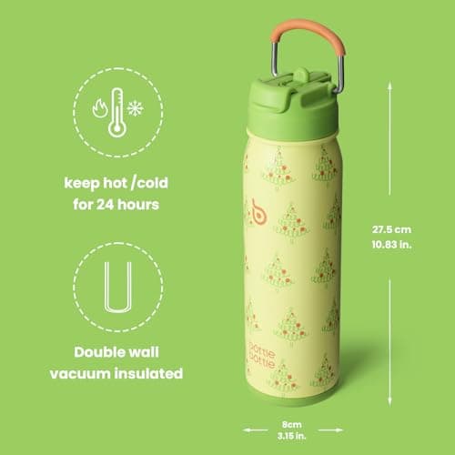BOTTLE BOTTLE 24 oz sports water bottle stainless steel insulated water bottle with straw and pills holder (Tree) — view 6