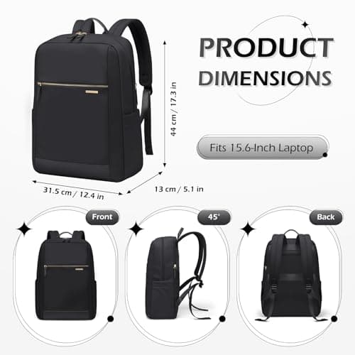 GOLF QUALITY 15.6 Inch Laptop Backpack for Women, Anti-Theft Water Resistant Commuter Backpack, Large Capacity Carry On Cabin Bag for College Work Travel UK (Black) — view 4