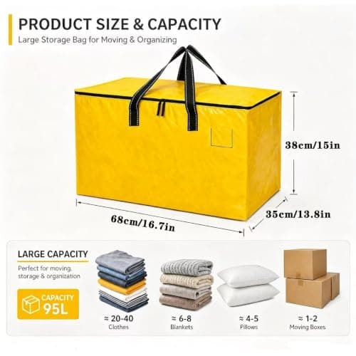 YYing 4PCS Moving Bags with Handles Heavy Duty Storage Bags with zips for Clothes Bedding Pillows Tear-Resistant Reusable Large Packing Bags — view 2