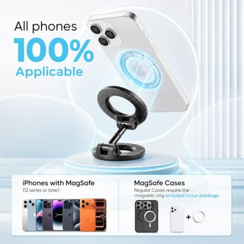 PYserne Magnetic Phone Holder with 2 Metal Rings, Double-Head Car Phone Holder 360° Adjustable Car Mount Foldable for Your Car Gym Mirror Flat Ultra-Stable Grip for All Smartphones — view 5