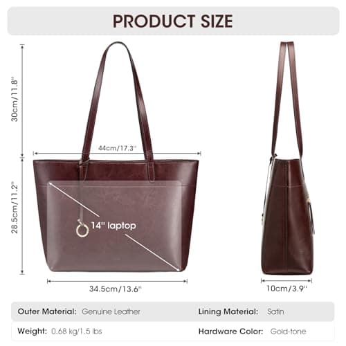 Kattee Leather Tote Bag for Women Large Handbags with Zipper Compartment — view 5