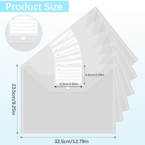 GESDYO 10 Pack A4 Plastic Folders Document Files Envelope Clear Wallets Plastic Popper Wallets with Label Pocket and Snap Button Suitable for Document Storage at School, Work and Home — view 2