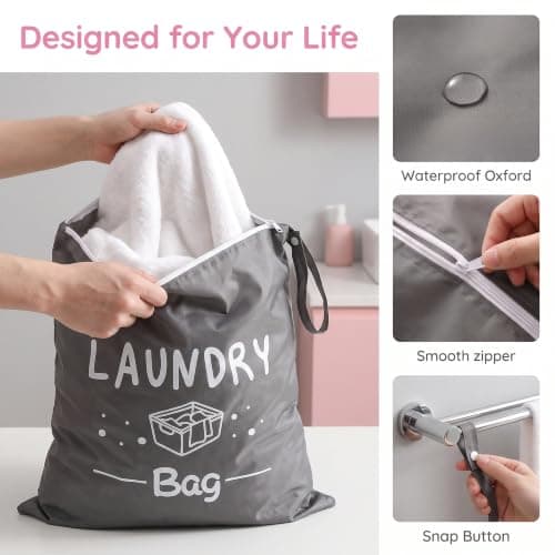 VLUNT 3 Pcs Large Travel Laundry Bag with Zipper & Handle, 19.69" x 14.57" — view 4