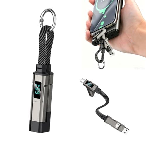StreamSafe Portable 4 in 1 USB C Keychain Charging Cable, 65W LED Display