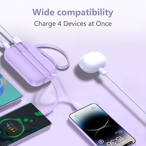 Power Bank 10000mAh Fast Charging Portable Charger with Built-in Cables PD22.5W Small USB C Battery Pack with 4 Outputs 2 Inputs Portable Backup Battery Compatible with iPhone iPad Tablets — view 6
