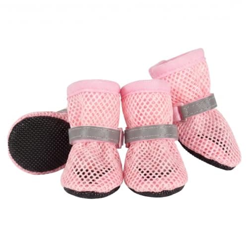 Ameble 4-Pack Breathable Mesh Dog Summer Shoes with Anti-Slip Sole & Reflective Strip, Paw Protective Booties for Outdoor Walking, S