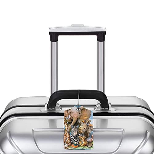 Safari Animals Print Leather Luggage Tags with Stainless Steel Loop Privacy Cover Cute Suitcase Tags for Women Men Travel Bag Suitcase — view 6