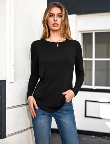Aottori Womens Long Sleeve Top Crew Neck Plain Stretch Base Layer Loose Fit — view 2