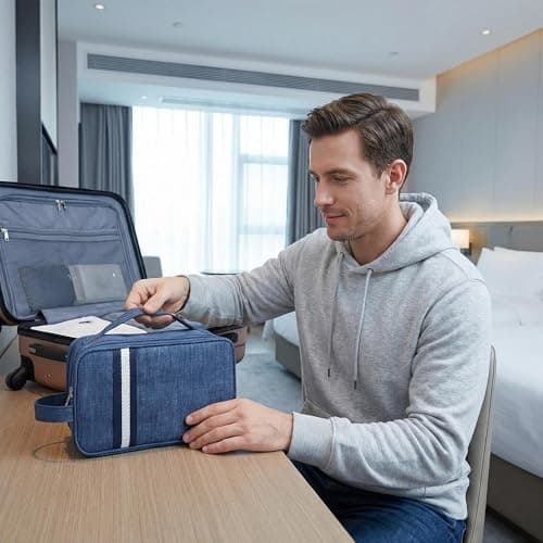 Premium Travel Wash Bag for Men & Women, Wet & Dry Separation Toiletry Bag, Water-Resistant Bathroom Organiser Double Zipper Shaving Bag with Carry Handle - Navy Blue — view 4