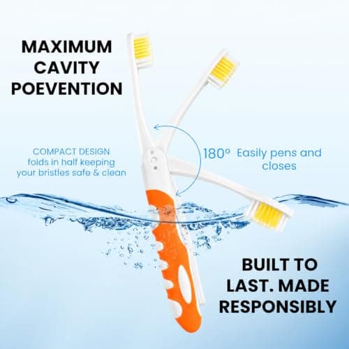 2Pcs Folding Toothbrush, Portable Travel Toothbrush Set, Lightweight Soft Tooth Brush for Travel, Camping, Hiking, Office (Green & Orange) — view 2