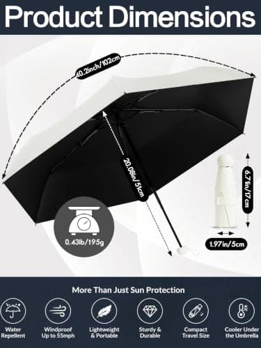 Mini Travel Umbrella for Sun Protection, SPF 50+ Compact UV Umbrella — view 4