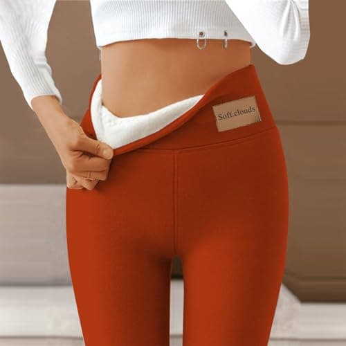 YCBMINGCAN Thermal Leggings Women's Winter Lined Warm Winter Leggings Fleece Trousers High Waist Leggings Opaque Winter Trousers Thermal Sports Trousers for Outdoor, Leisure, Sports, orange, M — view 5