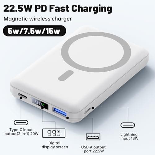 YAGOPAL Power Bank 10000mAh Fast Charging PD 22.5W Wireless Portable Charger with Foldable Stand and LED Display Magnetic Battery Pack for iPhone 16/15/14/13/12 Mini Pro/Pro Max — view 2