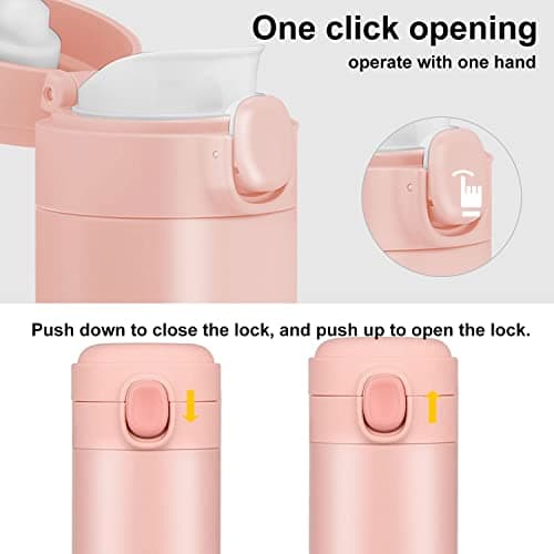 YINJAM 450ML Travel Mug Reusable Coffee Cup Insulated Thermal Mug Stainless Steel Leakproof Flask Tumbler for Hot Cold Drinks (Pink) — view 2