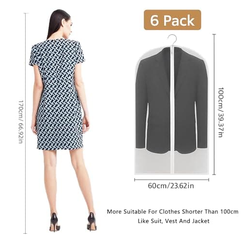 CNMTCCO Clothes Covers Protector Bags 6Pcs With Zip PEVA Translucent Garment Covers Set (60 X 100 Cm) For Suits, Dresses, Jackets, Shirts, And Evening Gowns – Storage And Protection — view 3