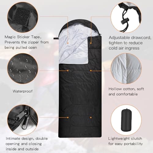 Macarrie 10 Pcs Bulk Sleeping Bags for Adults 0 Degree Waterproof Emergency Sleeping Bags with Compression Sack for Camping Hiking Backpacking Outdoor Activities(Black) — view 3