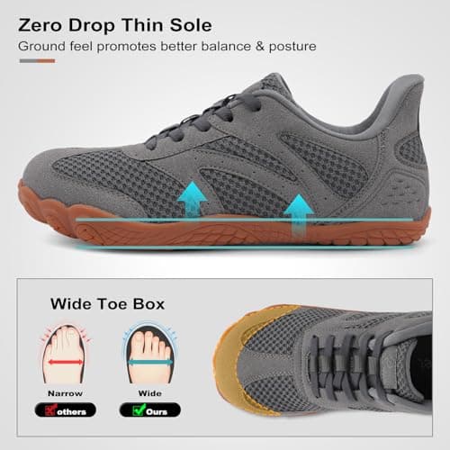 JOINFREE Wide Fit Shoes for Men Barefoot Slip On Trainers Zero Drop Minimalist Walking Shoes Lightweight Breathable Gym Training Casual Shoes for Daily Wear Dark Grey Size 10.5 — view 4