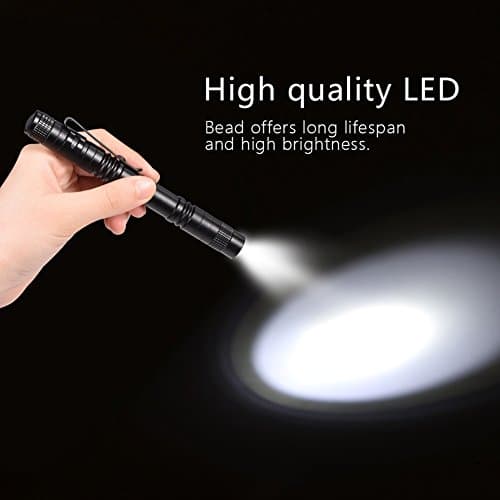 GOTOTOP LED Flashlight with Clip Penlight Medical Mini Portable Aluminum Alloy Black Press Type Battery Powered Pen Pocket High Bright Light Torch Lamp — view 2