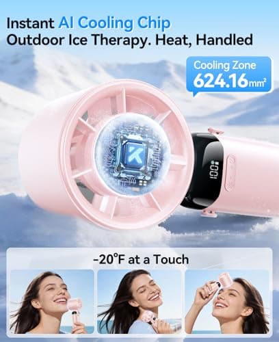 KIMMOO Handheld Portable Turbo Fan with Ice Cooler, Powerful 21000 RPM, Speed (1-199), Up to 14Hrs Cooling, Rechargeable Personal Fan, Small Pocket Hand Fans for Travel/Outdoor/Home/Office (Pink) — view 2