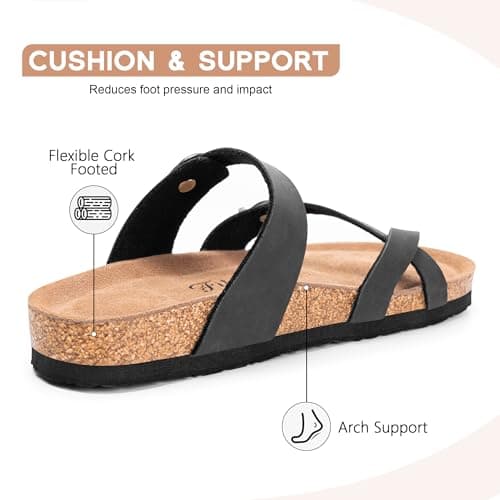 FITORY Women's Leather Sandals Comfort Cork Footbed Matte Black Size 6 — view 4