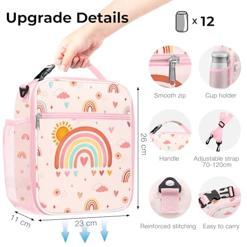 Clastyle Rainbow Insulated Lunch Bag Large Thermal Cooler Bag for Girl Picnic Lunch Box Tote, Rainbow Sun — view 6