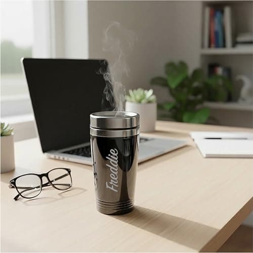 Personalised Travel Mug Engraved Name, 450ml Stainless Steel Thermal Coffee Cup with Lid, Insulated Reusable Coffee Mug for Hot & Cold Drinks, Custom Travel Coffee Mug Gift for Teacher (Black) — view 3