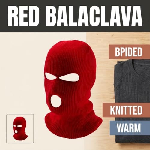 Gaomumu 3-Hole Knitted Balaclava, Windproof Thermal Full Face Cover, Stretch Warm Knit Head Neck Protector, Suitable for Cycling Skiing Hiking Winter Outdoor Sports(Red) — view 4