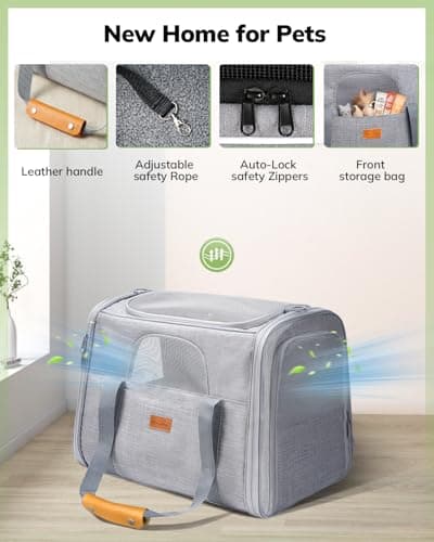 Morpilot Cat Carrier - Airline Approved, Top Opening Portable Dog Bag with Breathable Mesh/Removable Mat, Adjustable Shoulder Strap & Bowl, Foldable Travel Cage, M, Light Grey (Max 7kg) — view 5