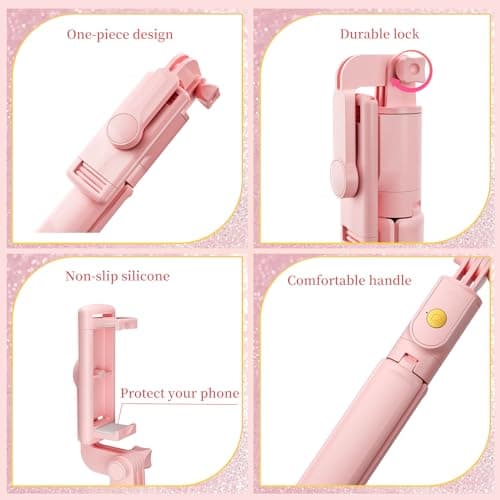 Aourxiv Pink Selfie Stick Tripod, with Wireless Remote Control, Live Streaming and Video Recording, Compatible with Android, iPhone and More — view 2