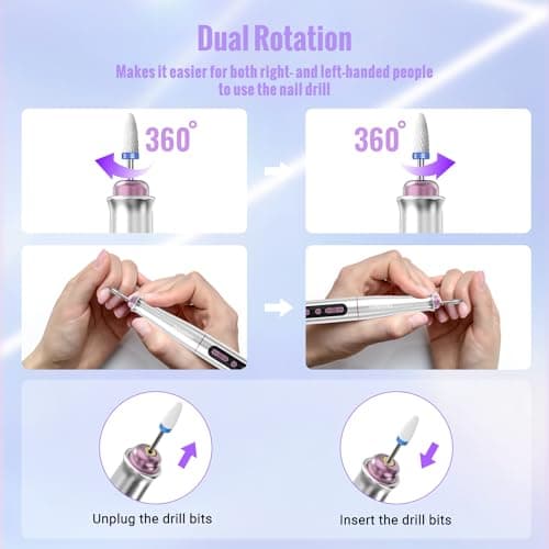 Denabuty Electric Nail Drill Cordless, 13 in 1 Nail File 35000RPM for Gel — view 6