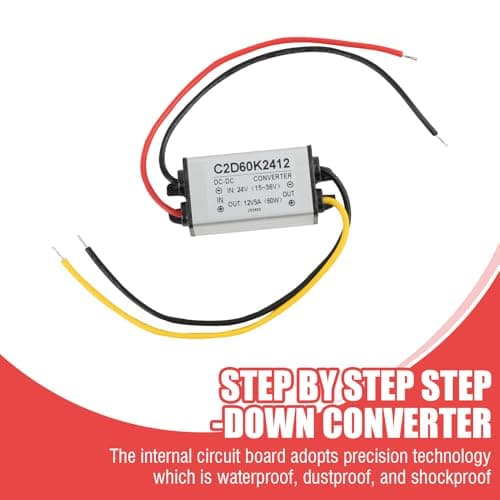 DC to DC Power Converter, 24V to 12V Step Down Buck Converter, 5A Power Voltage Regulator Supply Adapter with Aluminum Alloy Case for Car Electronics Solar Panels, Printers — view 6