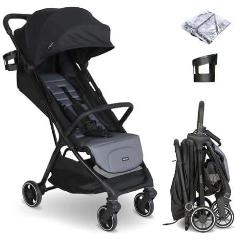 My Babiie MBX6 Autofold Stroller – from Birth to 4 Years (22kg), Foldable & Compact, Lightweight, Travel Buggy for Toddlers, Pushchair Includes Rain Cover - Black & Grey