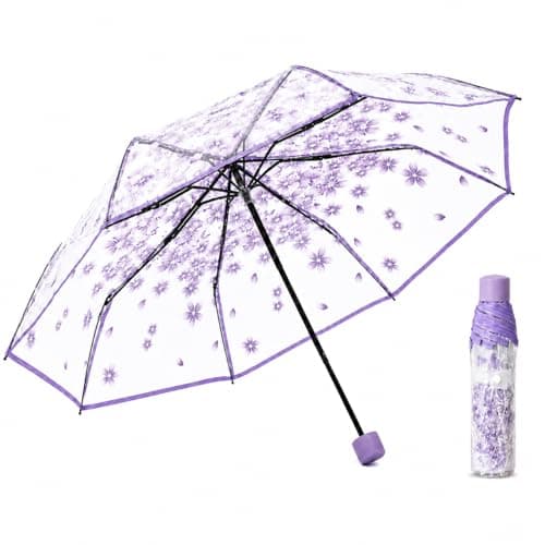 VIPOPICO Clear Umbrella for Women – Manual Open/Close Foldable Compact Travel Umbrella with Frosted Handle | Transparent See-Through Dome | Ideal for Weddings, Bridal Events & Daily Use(1, Purple)