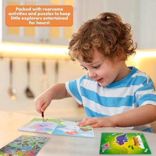 abeec Dino Colouring & Activity Case | Arts & Crafts for Kids | Colouring & Activity Book with Stickers, Markers, Pencils & Gel Pens | Dinosaur Travel Set & Creative Gift for Boys & Girls — view 4