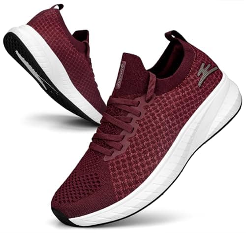 Puweco Womens Trainers Running Shoes Walking Sneaker Burgundy